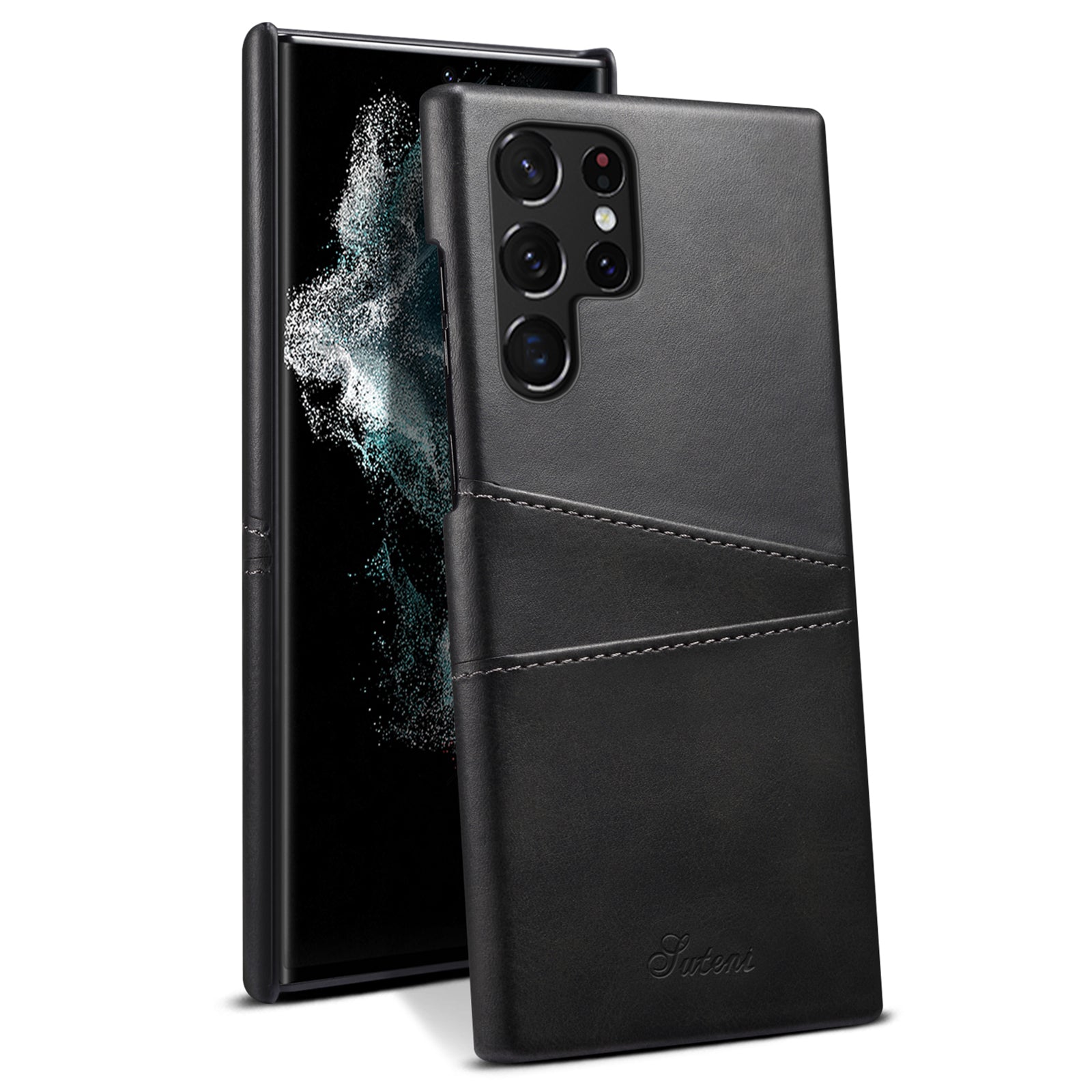 SUTENI For Samsung Galaxy S23 Ultra PU Leather Coated PC Phone Case Shockproof Calf Texture Back Cover with Card Slots SUTENI For Samsung Galaxy S23 Ultra PU Leather Coated PC Phone Case Shockproof Calf Texture Back Cover with Card Slots